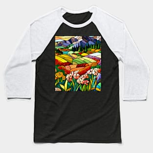 Stained Glass Colorful Mountain Flowers Baseball T-Shirt